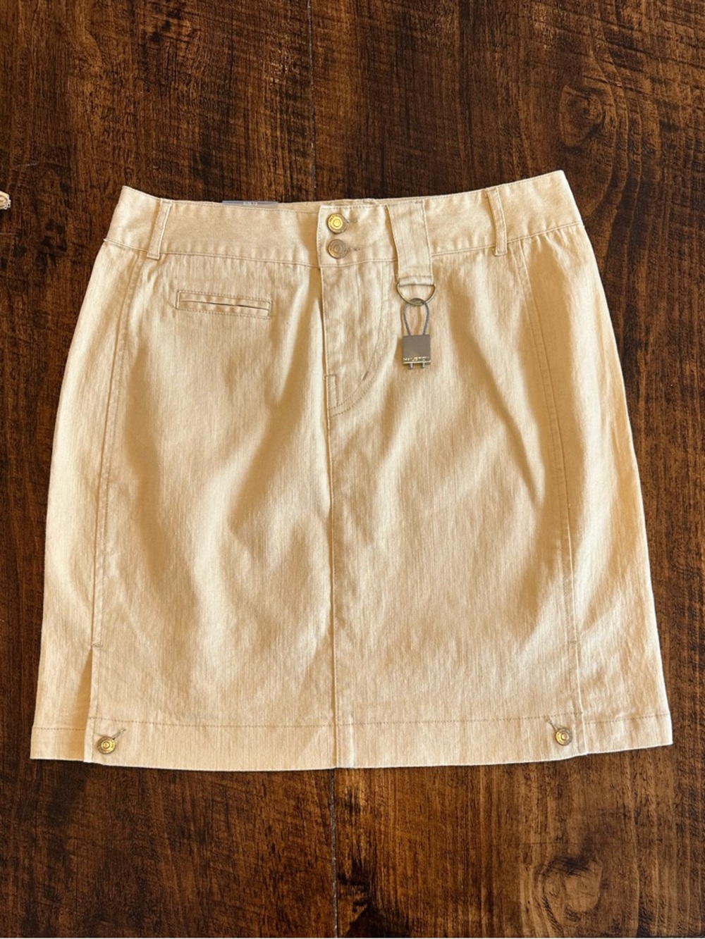 Halston Jeans | Butter Yellow Denim Mini Skirt with Padlock Detail, Size 12